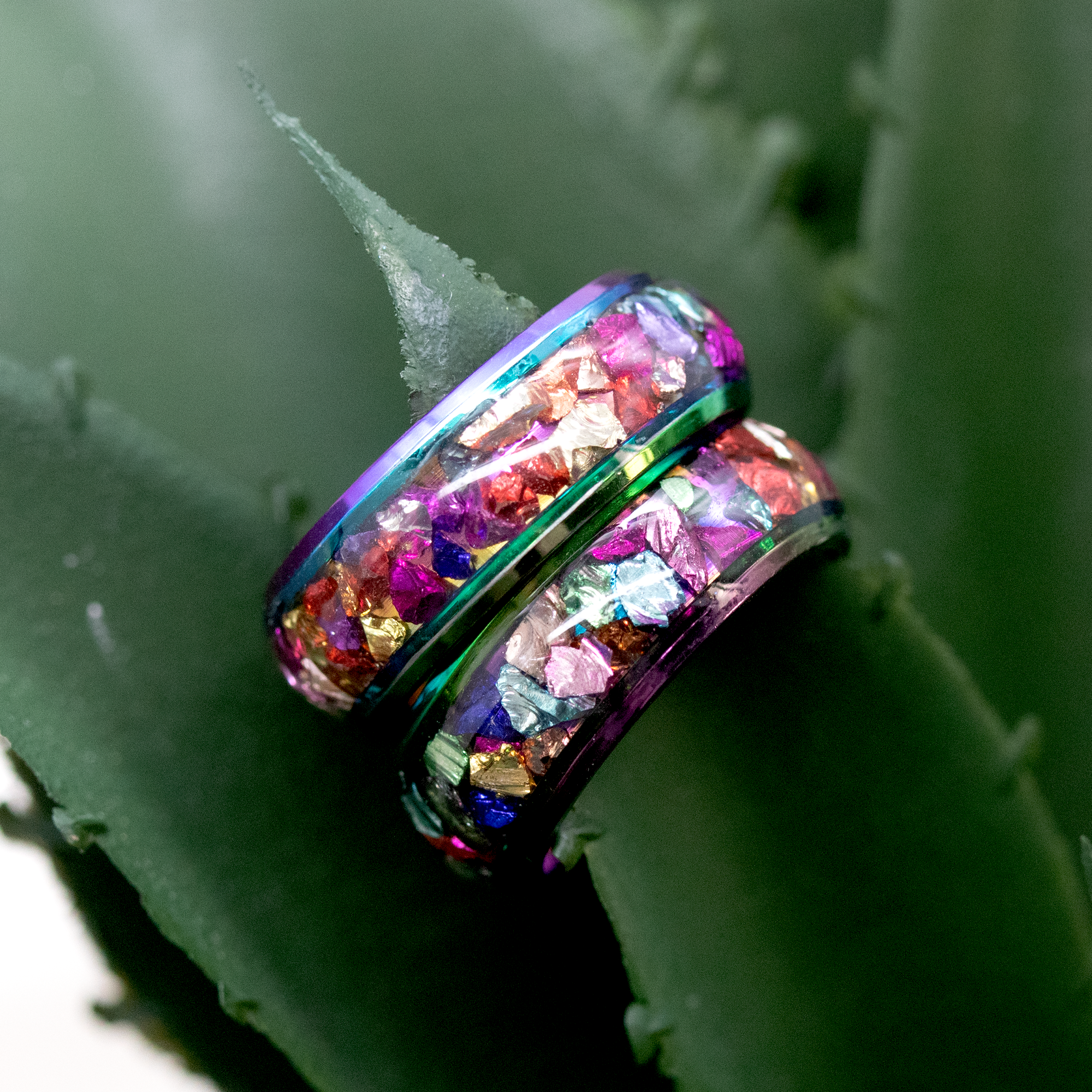 Colorful Metallic Inlay Rainbow Metal Finish Ring