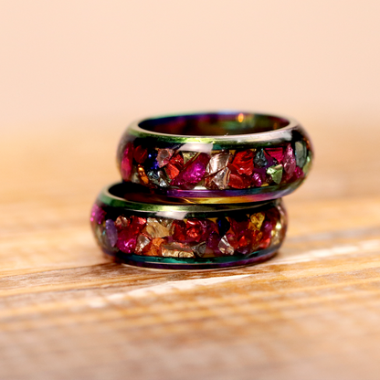 Colorful Metallic Inlay Rainbow Metal Finish Ring