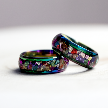 Colorful Metallic Inlay Rainbow Metal Finish Ring