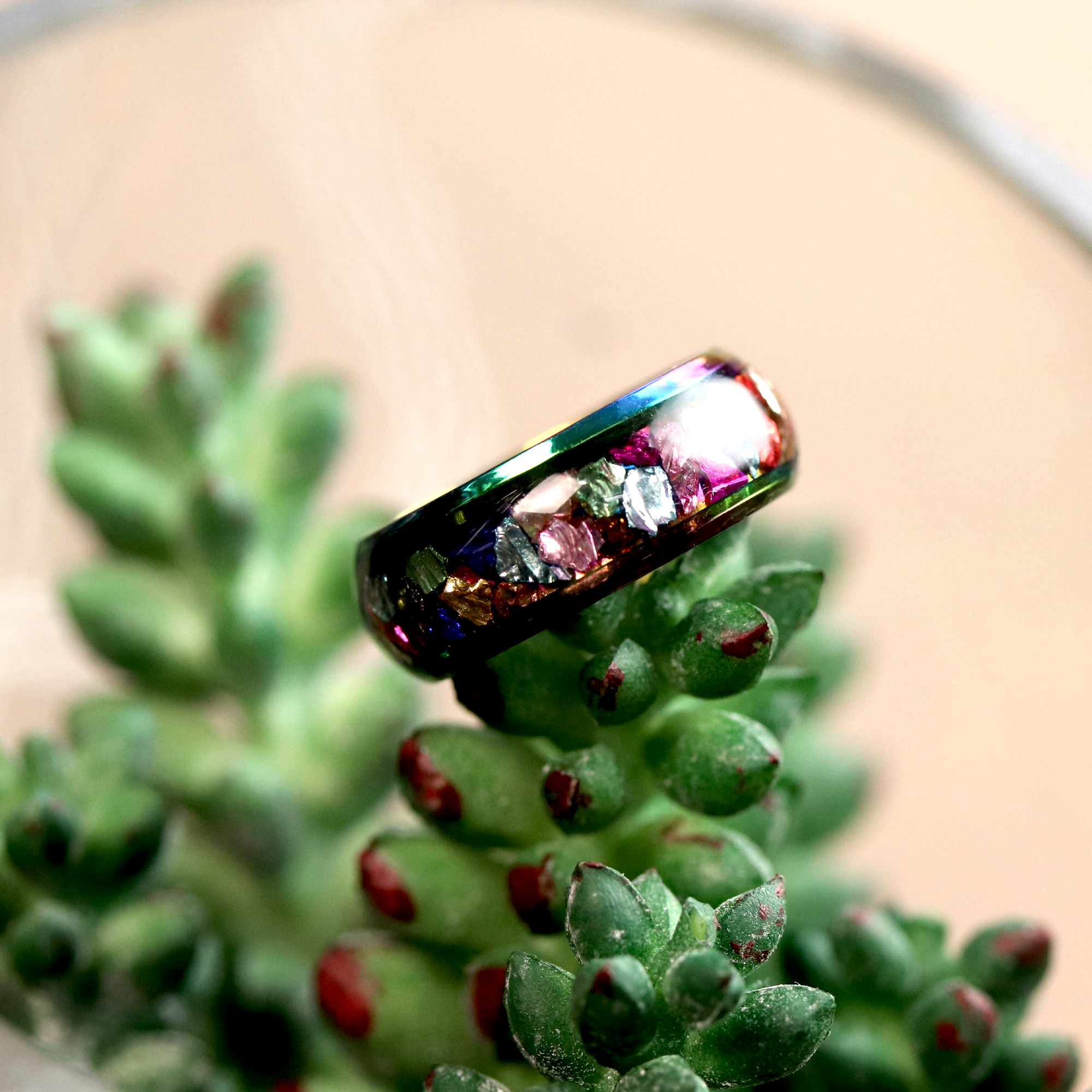 Colorful Metallic Inlay Rainbow Metal Finish Ring