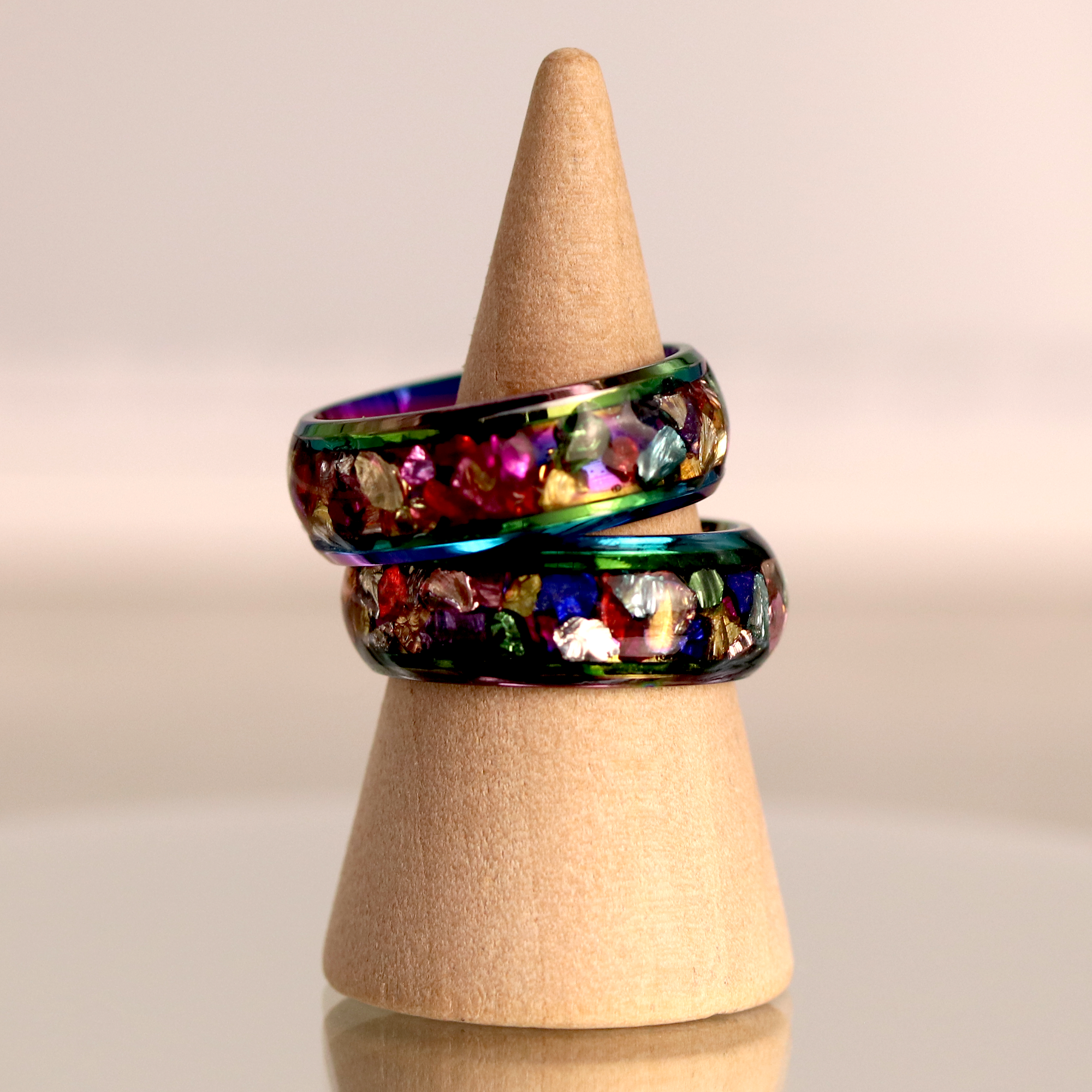 Colorful Metallic Inlay Rainbow Metal Finish Ring