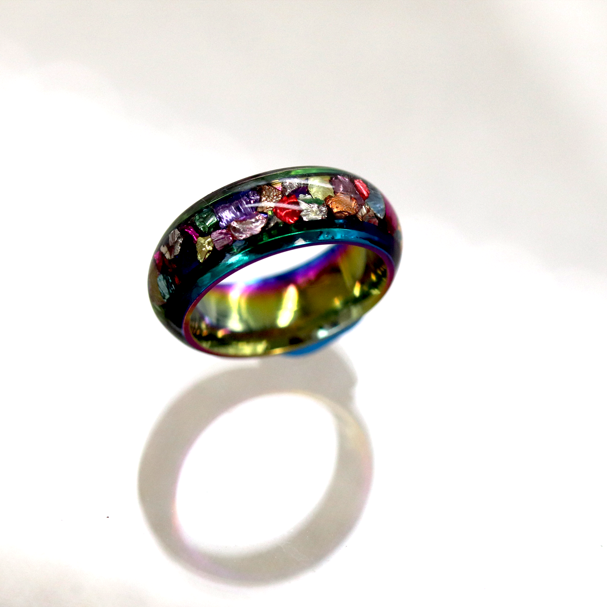 Colorful Metallic Inlay Rainbow Metal Finish Ring