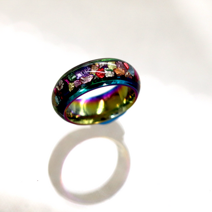 Colorful Metallic Inlay Rainbow Metal Finish Ring