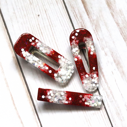 Christmas Red and White Candy-Cane Sparkly Barrette Set