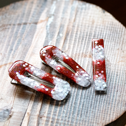 Christmas Red and White Candy-Cane Sparkly Barrette Set