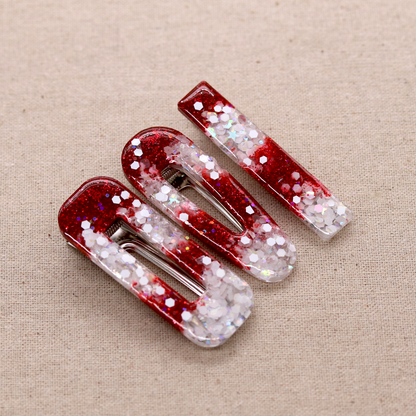 Christmas Red and White Candy-Cane Sparkly Barrette Set