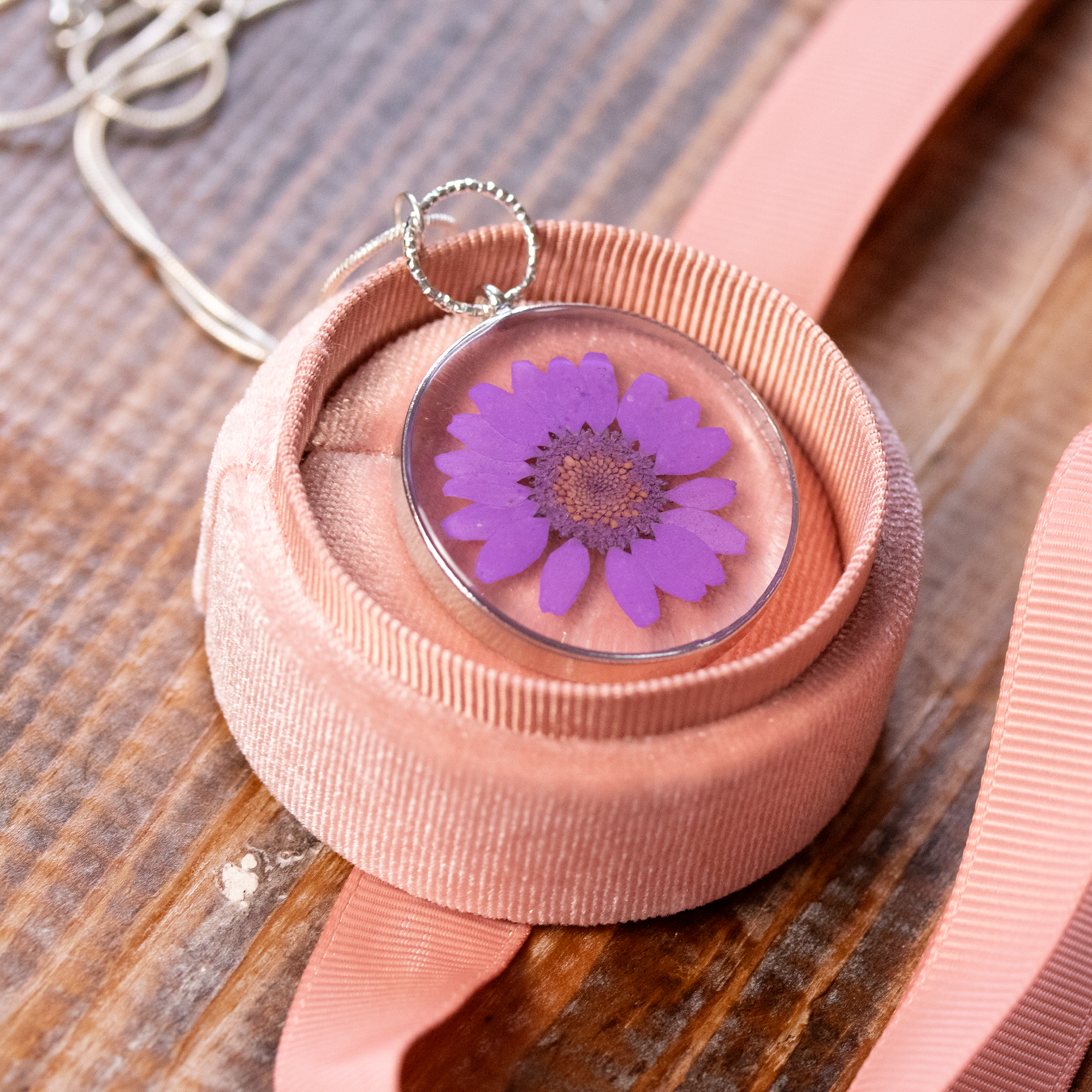 Purple Round Colorful Daisy Pendant - Calico Unicorn