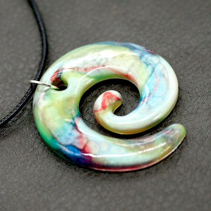 Opal Rainbow Marble Spiral Pendant