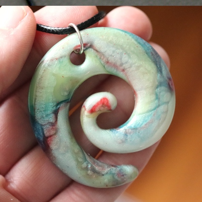 Opal Rainbow Marble Spiral Pendant