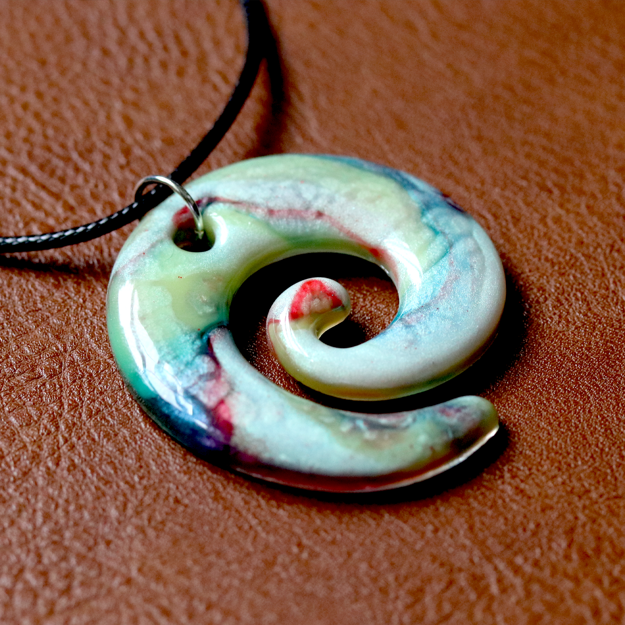 Opal Rainbow Marble Spiral Pendant