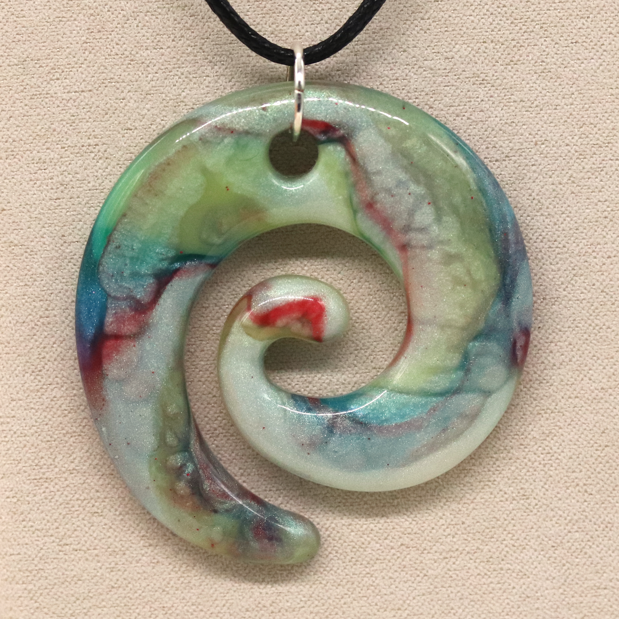 Opal Rainbow Marble Spiral Pendant