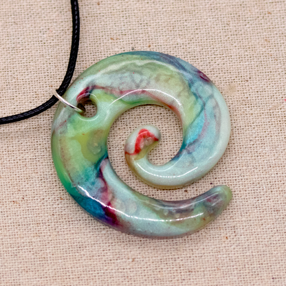 Opal Rainbow Marble Spiral Pendant