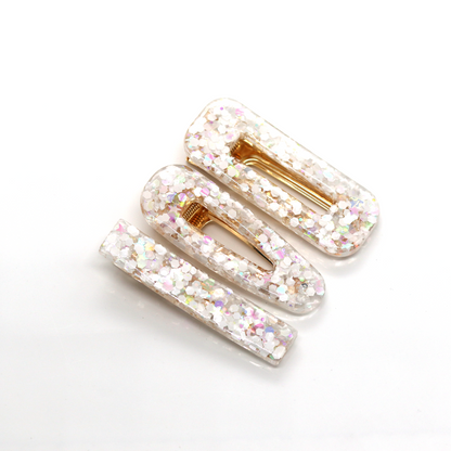 White Holographic Sparkly Barrette Set