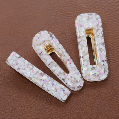 White Holographic Sparkly Barrette Set