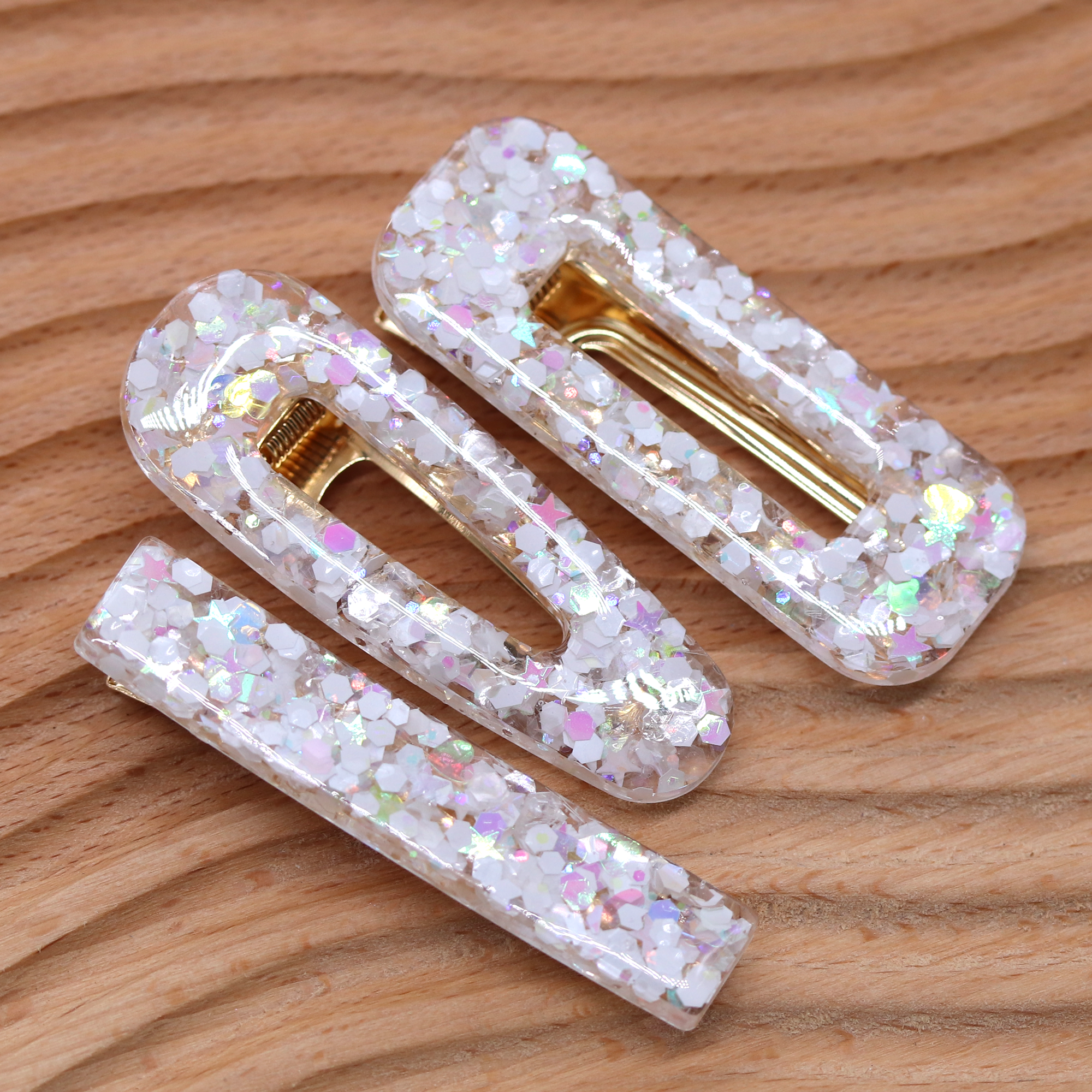 White Holographic Sparkly Barrette Set