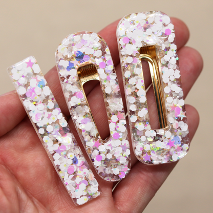 White Holographic Sparkly Barrette Set