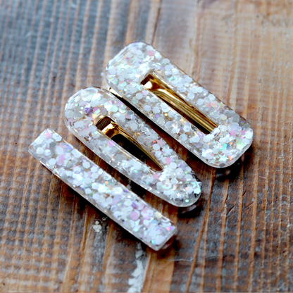 White Holographic Sparkly Barrette Set