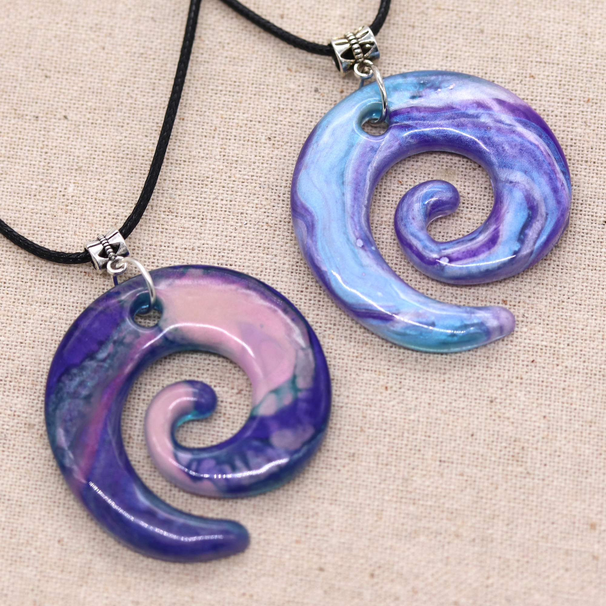 Purple + Blue Opal Marble Spiral Pendant image 5