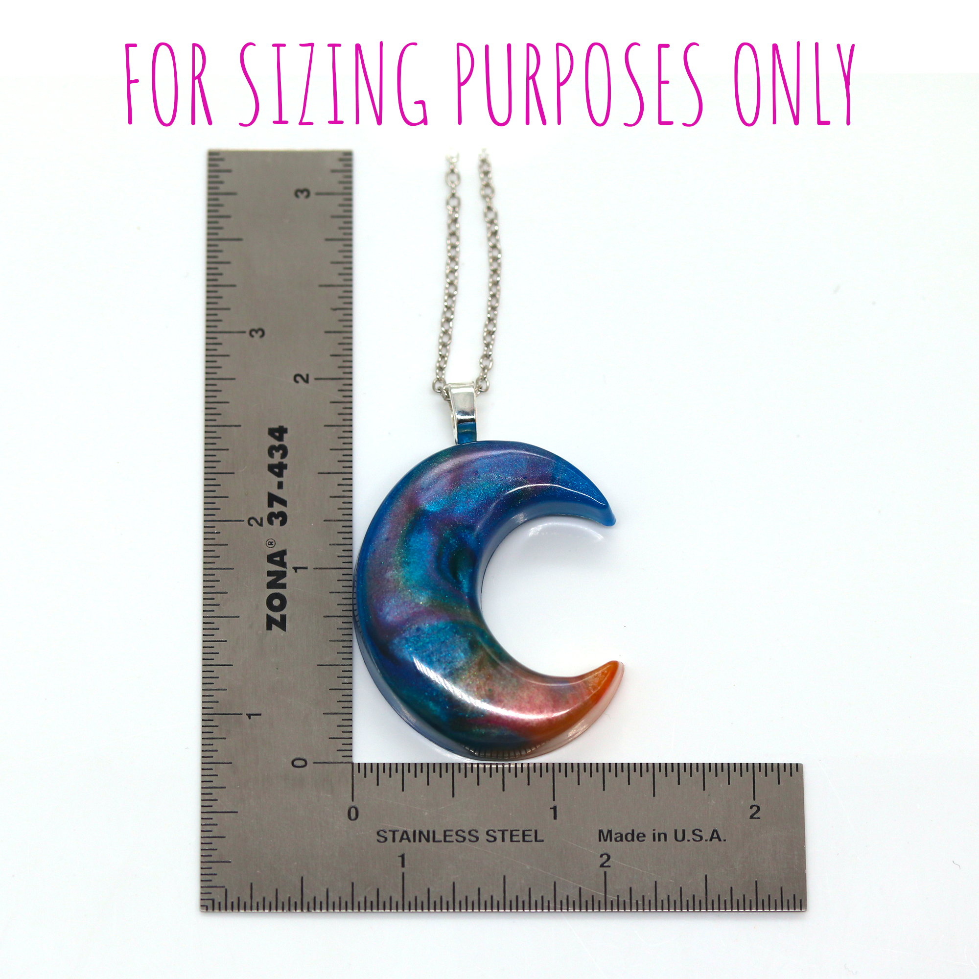 Blue + Coral Crescent Moon Pendant - Your Choice image 8