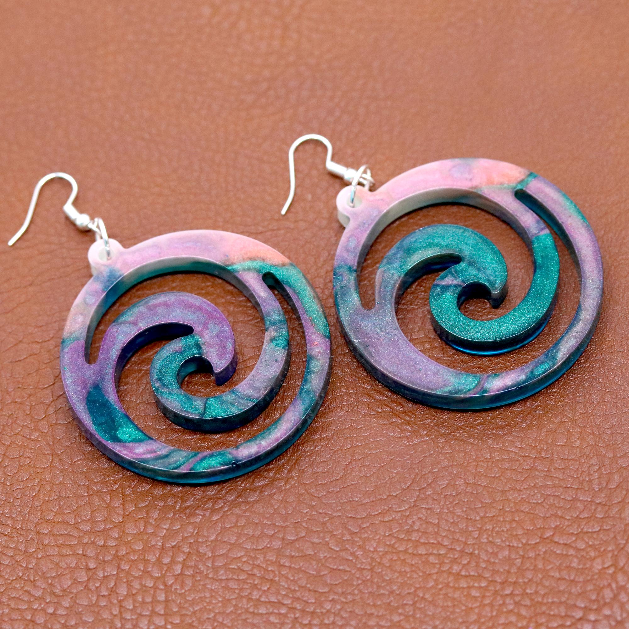 Jungle Marble Big Boho Spiral Earrings image 2