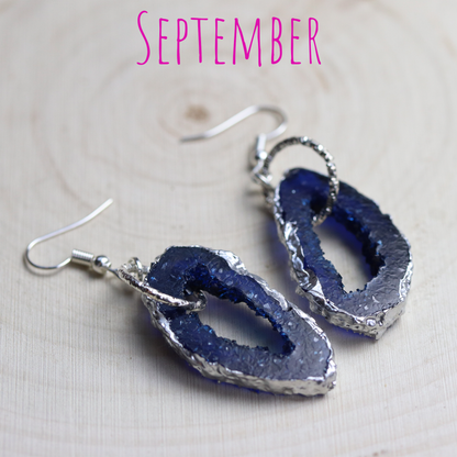 September - Sapphire Birthstone Inspired Geode Earrings image 2