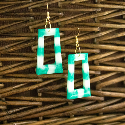 Green + White Boho Trapezoid-Shaped Earrings image 6