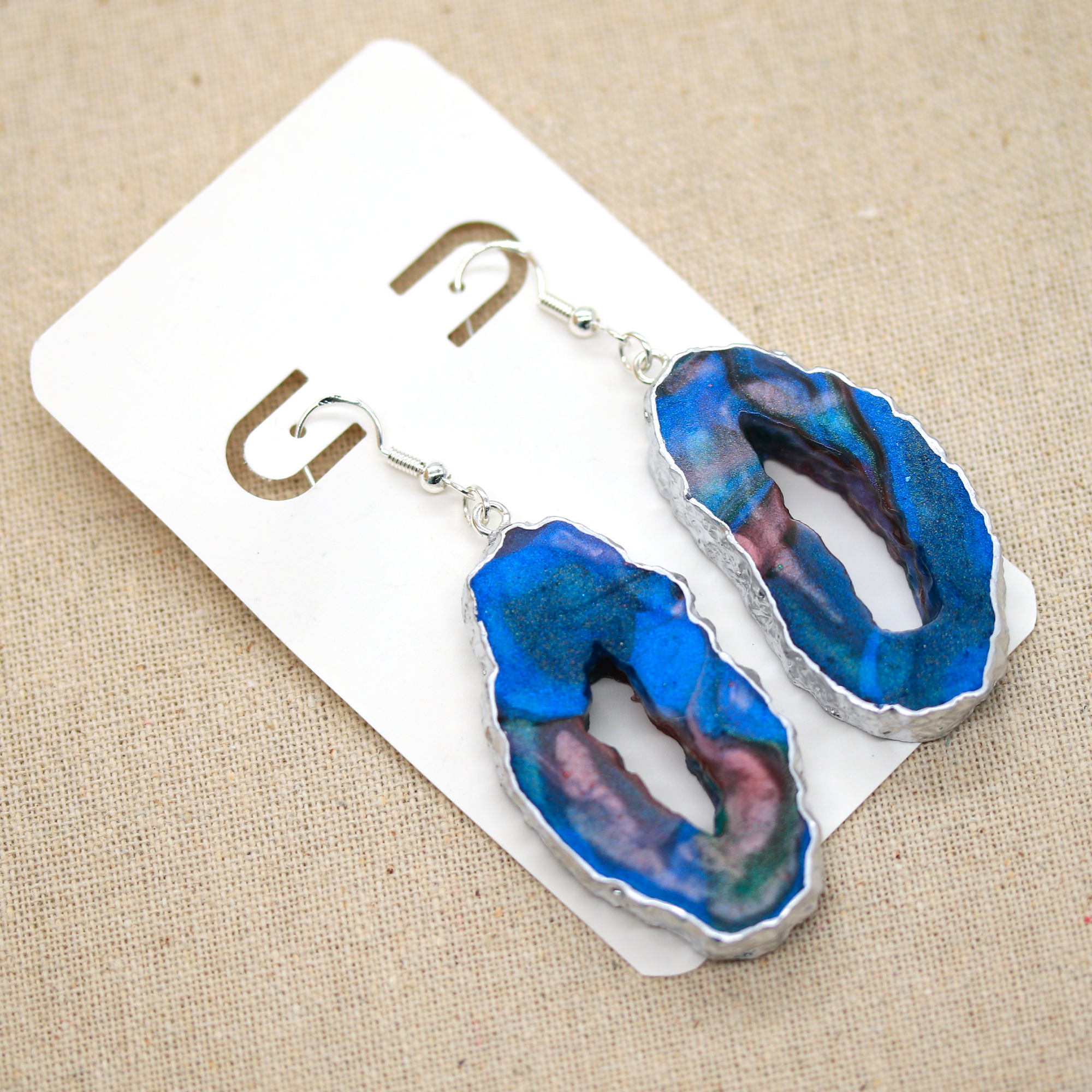 Blue + Pink Marble Geode Earrings image 4