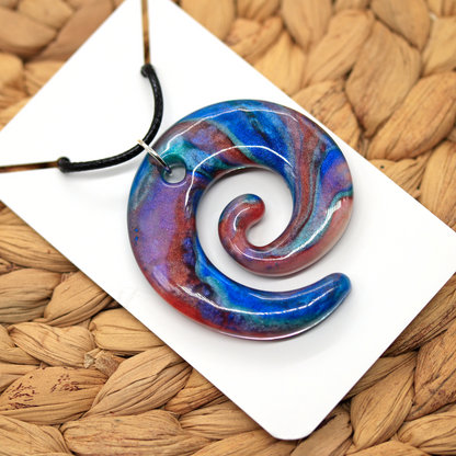 Red + Blue Marble Spiral Pendant image 4