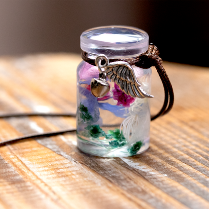 Blue with Silver Leaf Botanical Round Flower Pendant image 5