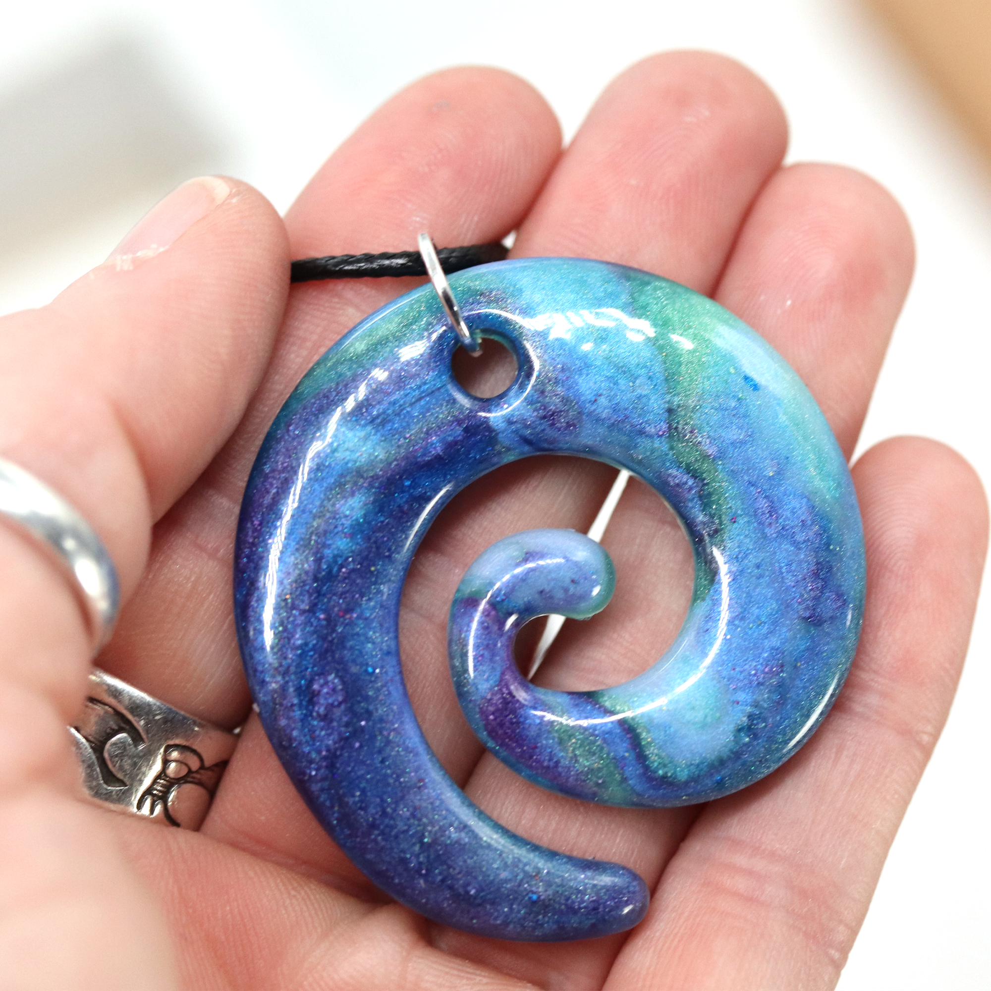 Blue Galaxy Marble Spiral Pendant image 5