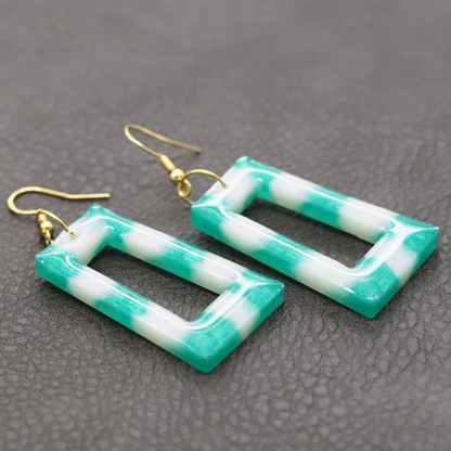 Green + White Boho Trapezoid-Shaped Earrings image 2