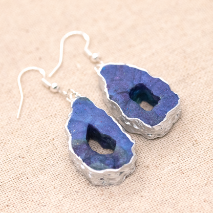 Blue + Purple Galaxy Geode Earrings + Pendant Set image 6