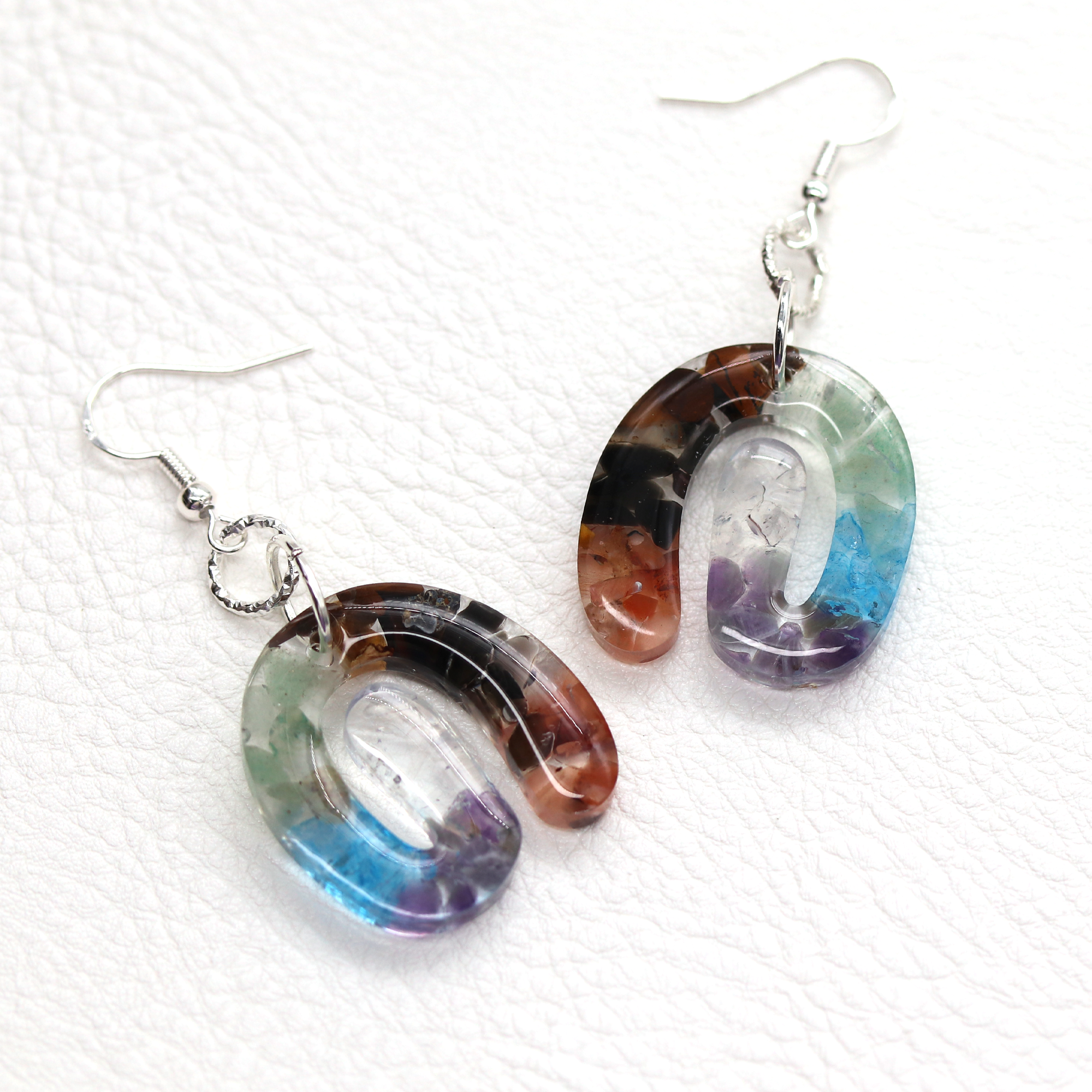 7 Chakra Stone Healing Crystal Spiral Earrings image 2