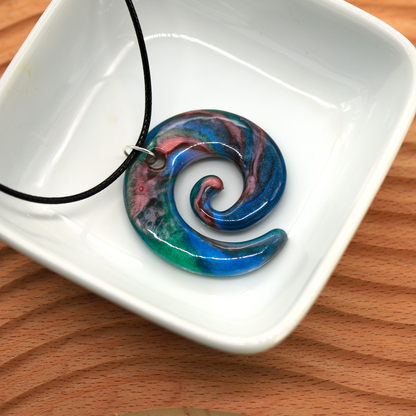 Colorful Earthy Blue Marble Spiral Pendant image 9