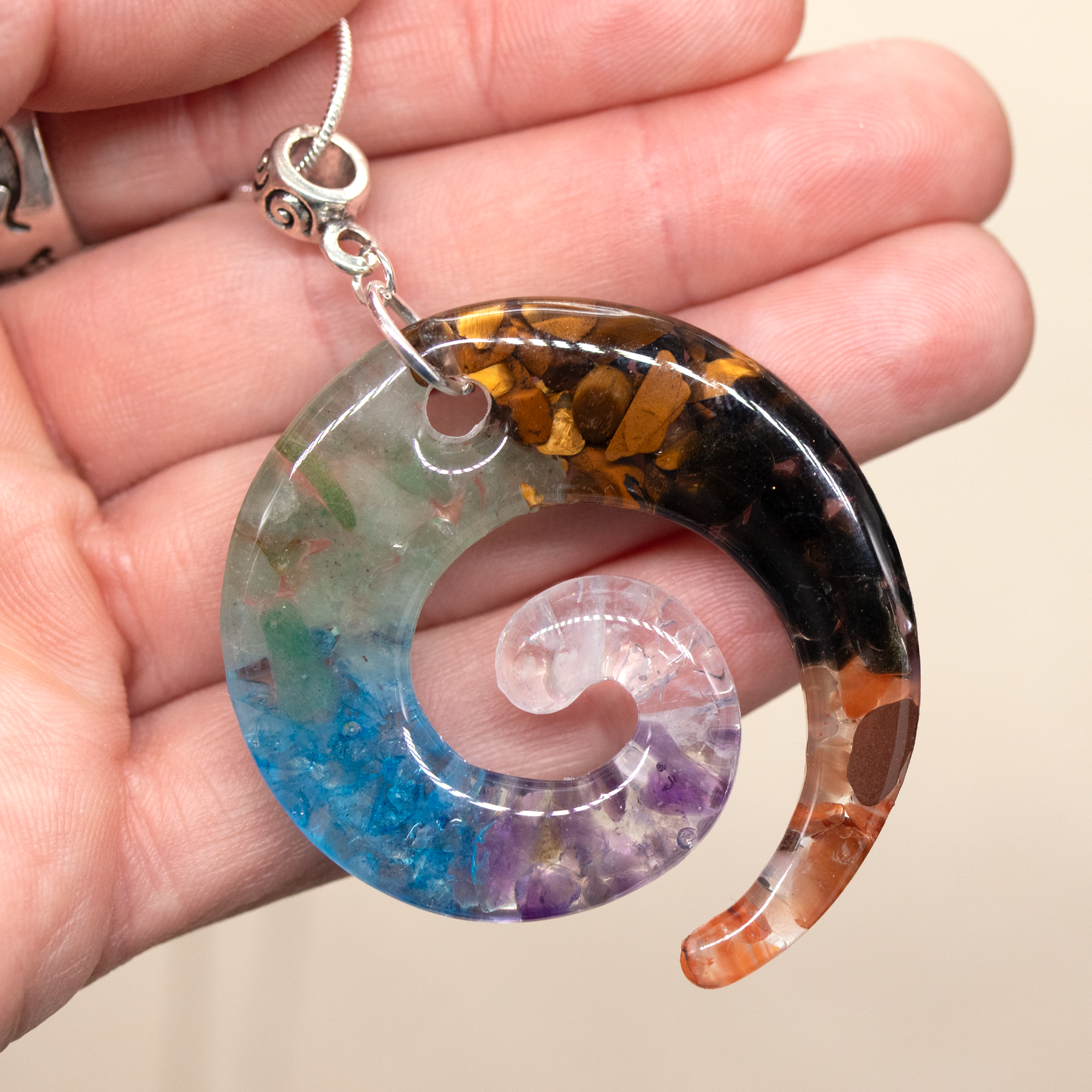 7 Chakra Stone Healing Crystal Spiral Pendant image 6