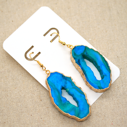 Northern Lights Teal + Gold Marble Geode Earrings image 4