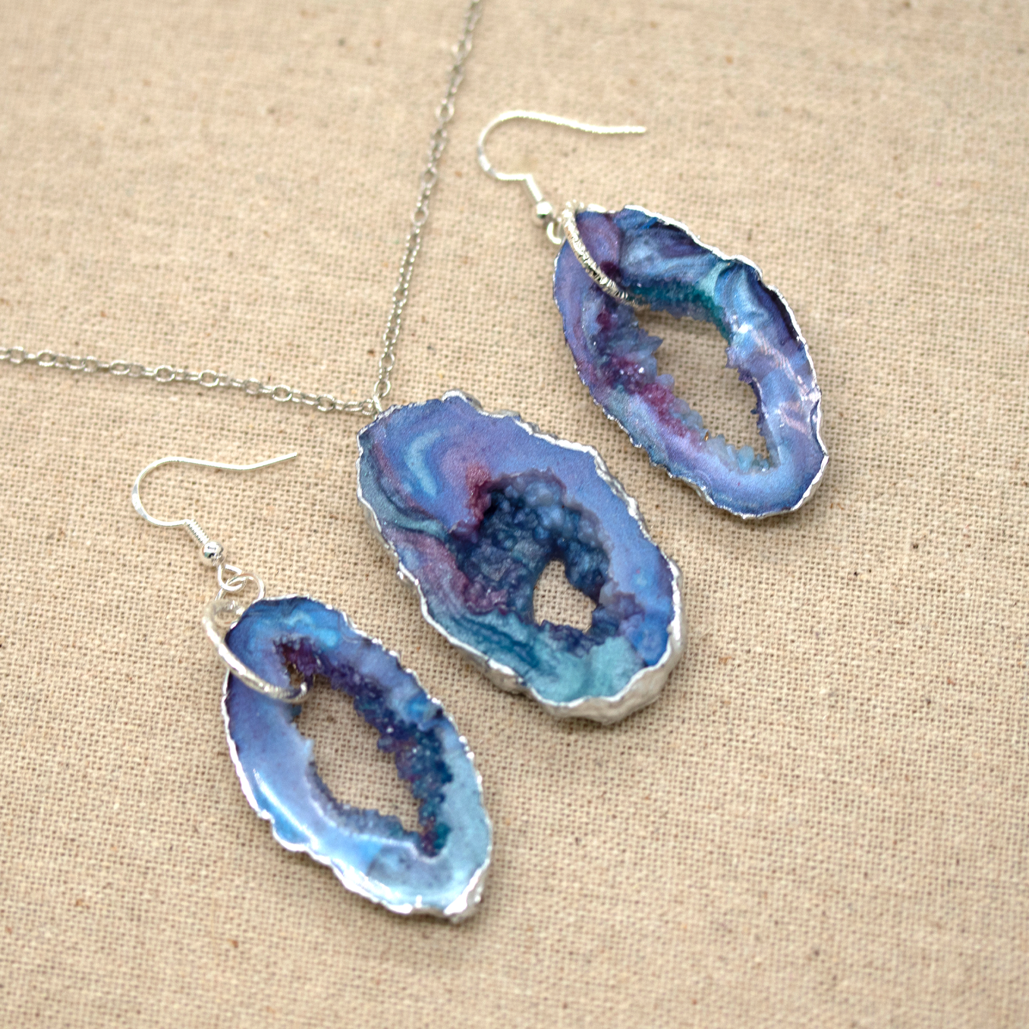 Blue Opal Geode Earrings image 2