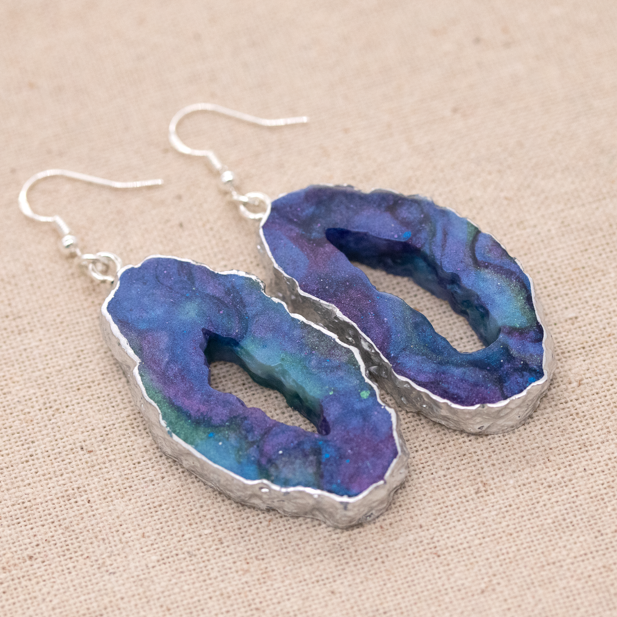 Blue + Purple Galaxy Big Geode Earrings image 0