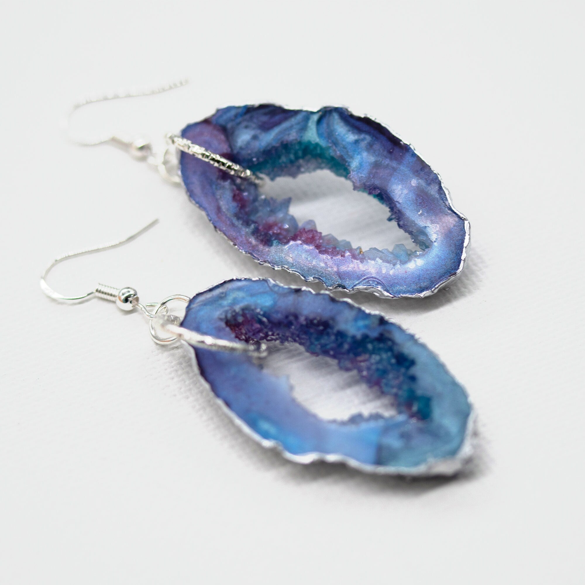 Blue Opal Geode Pendant + Earrings Set image 4