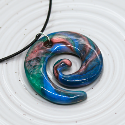 Colorful Earthy Blue Marble Spiral Pendant image 6