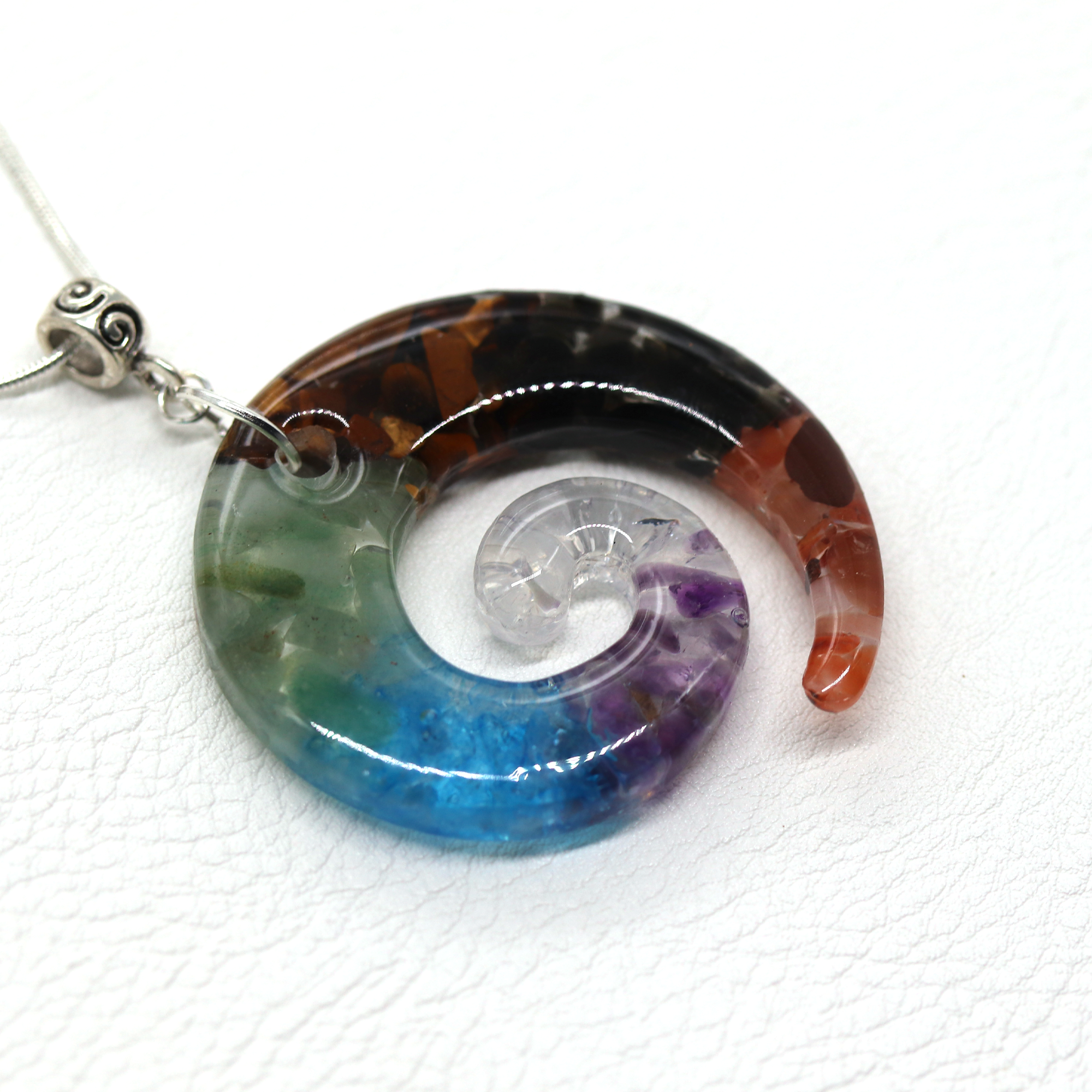 7 Chakra Stone Healing Crystal Spiral Pendant image 1