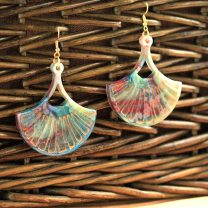 Opal + Gold Marble Fan-Shaped Boho Earrings image 5