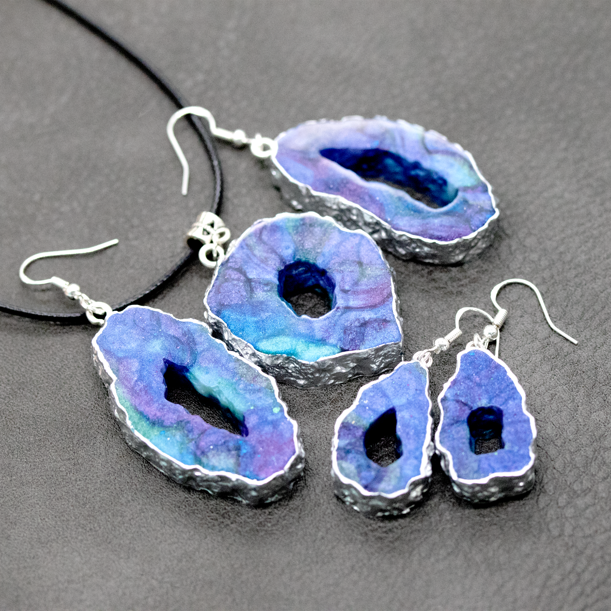 Blue + Purple Galaxy Big Geode Earrings image 4