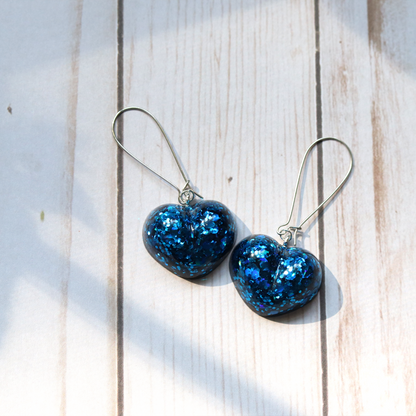 Hanukkah Blue Sparkly Heart Earrings image 1