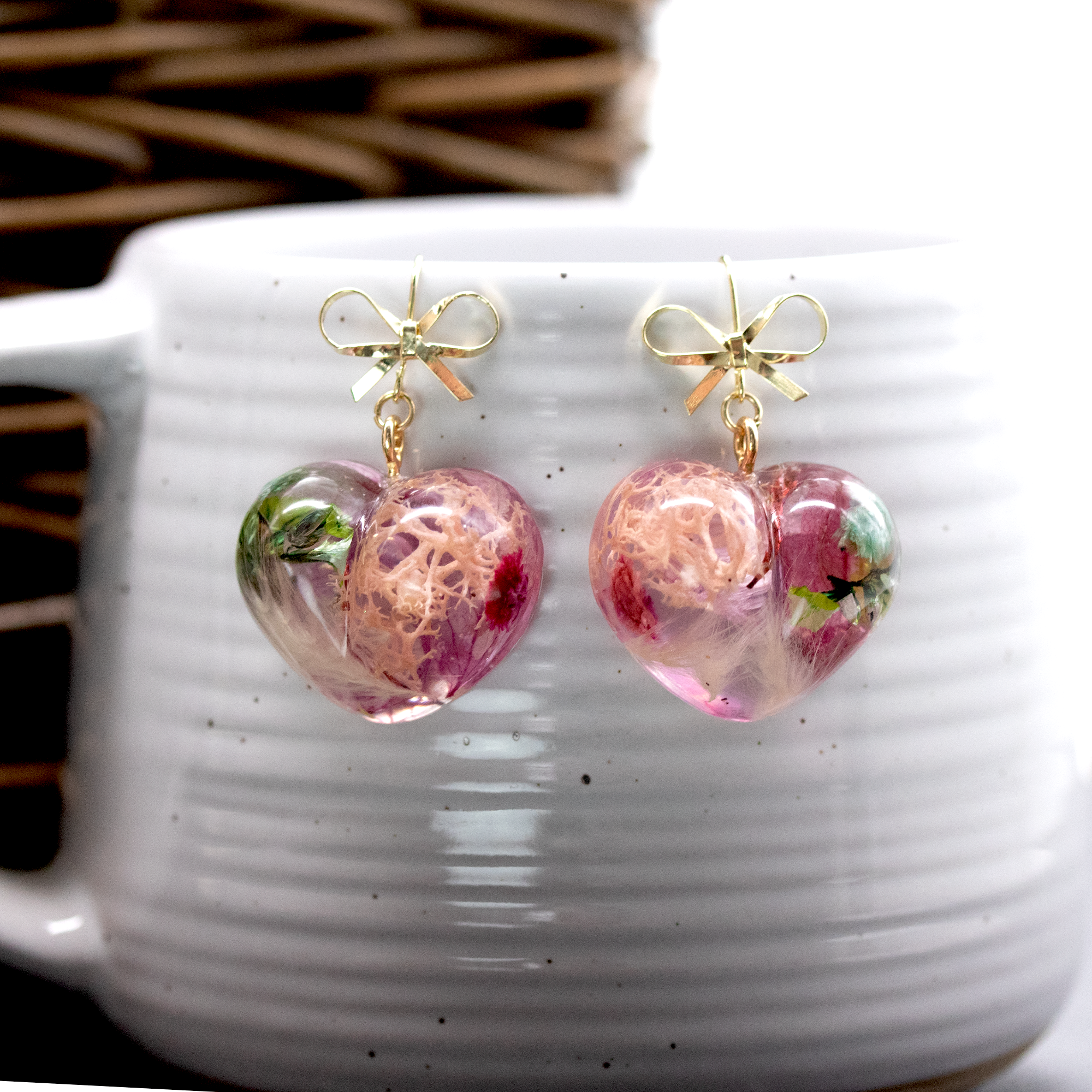 Gold Bowknot Botanical Flower Heart Earrings image 9