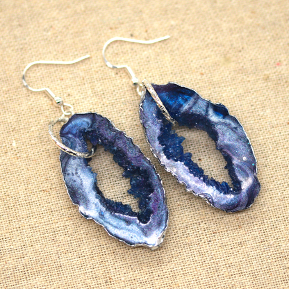 Blue Galaxy Geode Earrings image 1