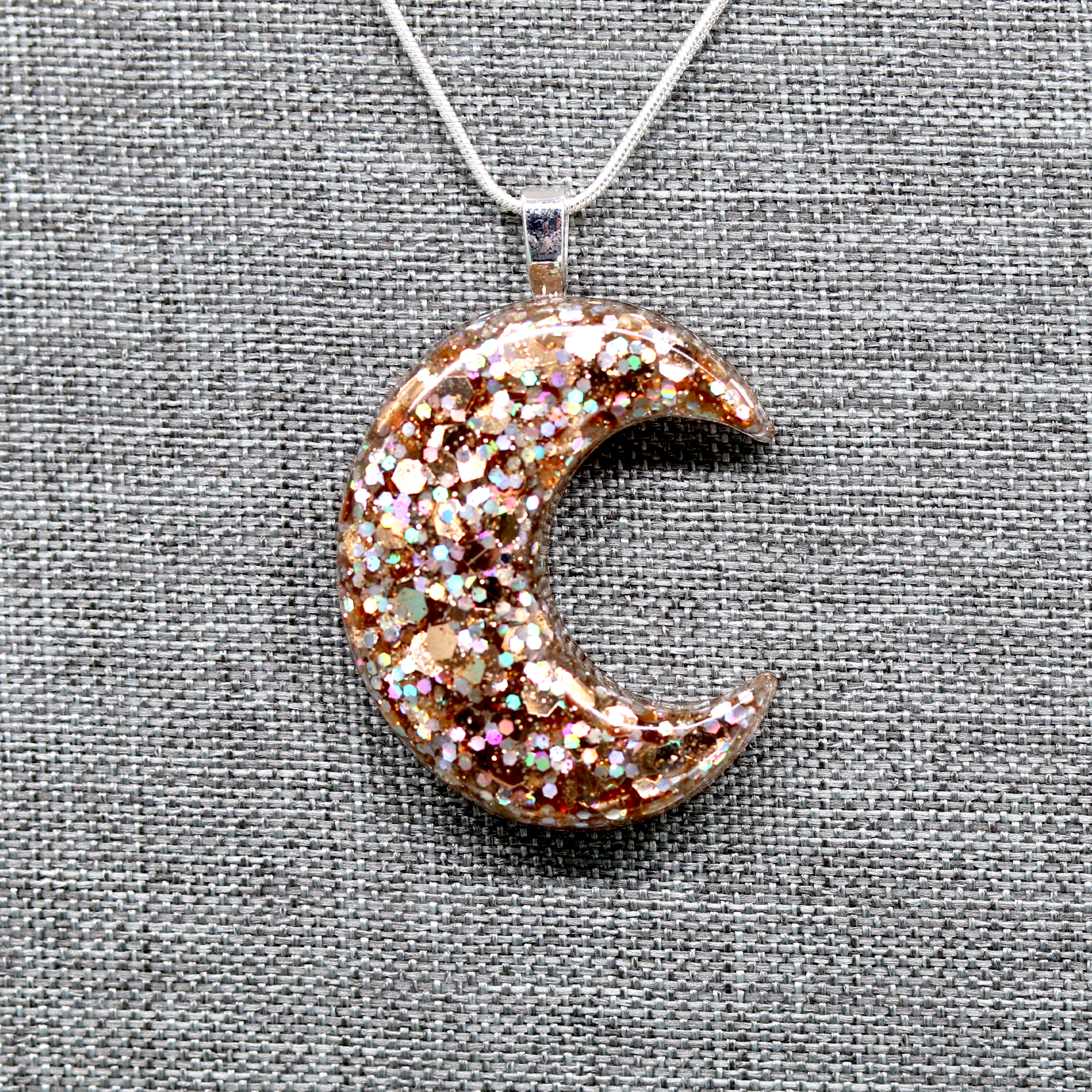 Sparkly Champagne Gold Moon Pendant image 4