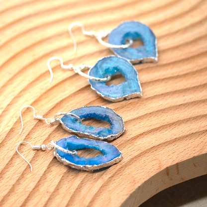 Rainbow Pearly Blue Geode Earrings Set image 5