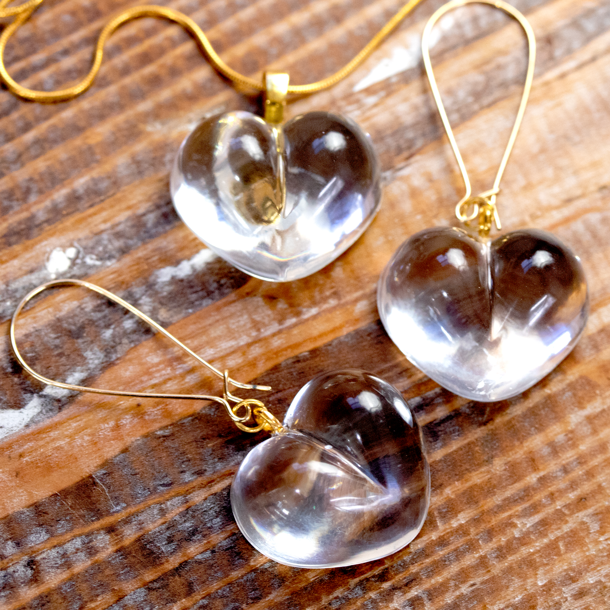 Simple Crystal-Clear Heart Earrings +Pendant Set image 13