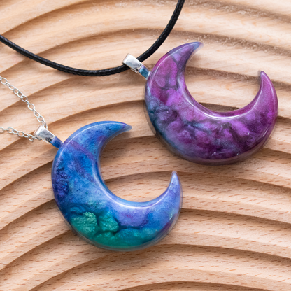 Purple or Blue Marbled Galaxy Crescent Moon Pendant image 1